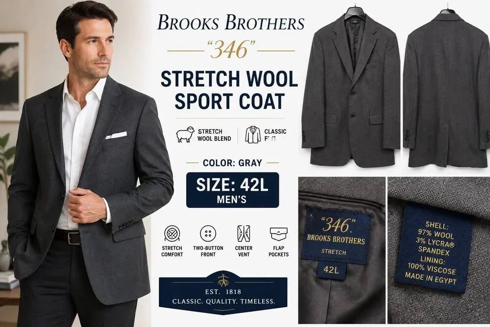 Brooks Brothers 346 Stretch Wool Sport Coat Blazer Gray Men's 42L